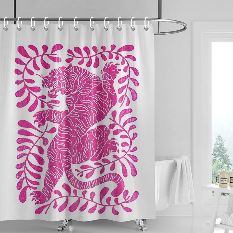 Artistic Tiger Print Shower Curtain Waterproof Bathroom Decorative Animal Theme Partition Curtain with 12 Hooks 240x180cm