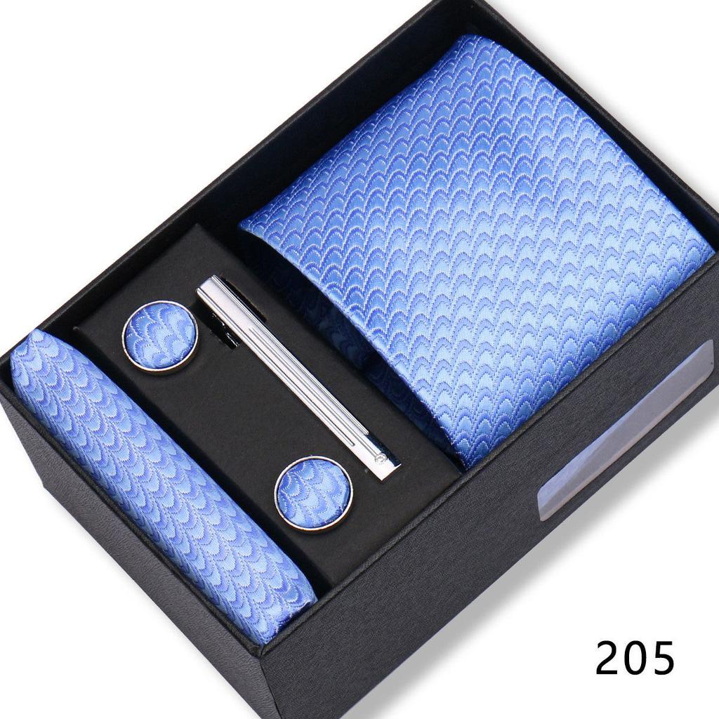 Ensemble Cadeau Boîte Pochette de Costume pour Homme Cravate Rayée Polyester Mode Premium Mariage Affaires