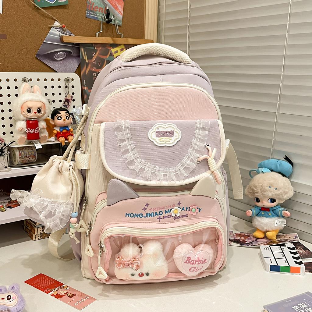 High-value junior high school student schoolbag female cute Japanese pain bag large food backpack light contrasting color backpack tide
