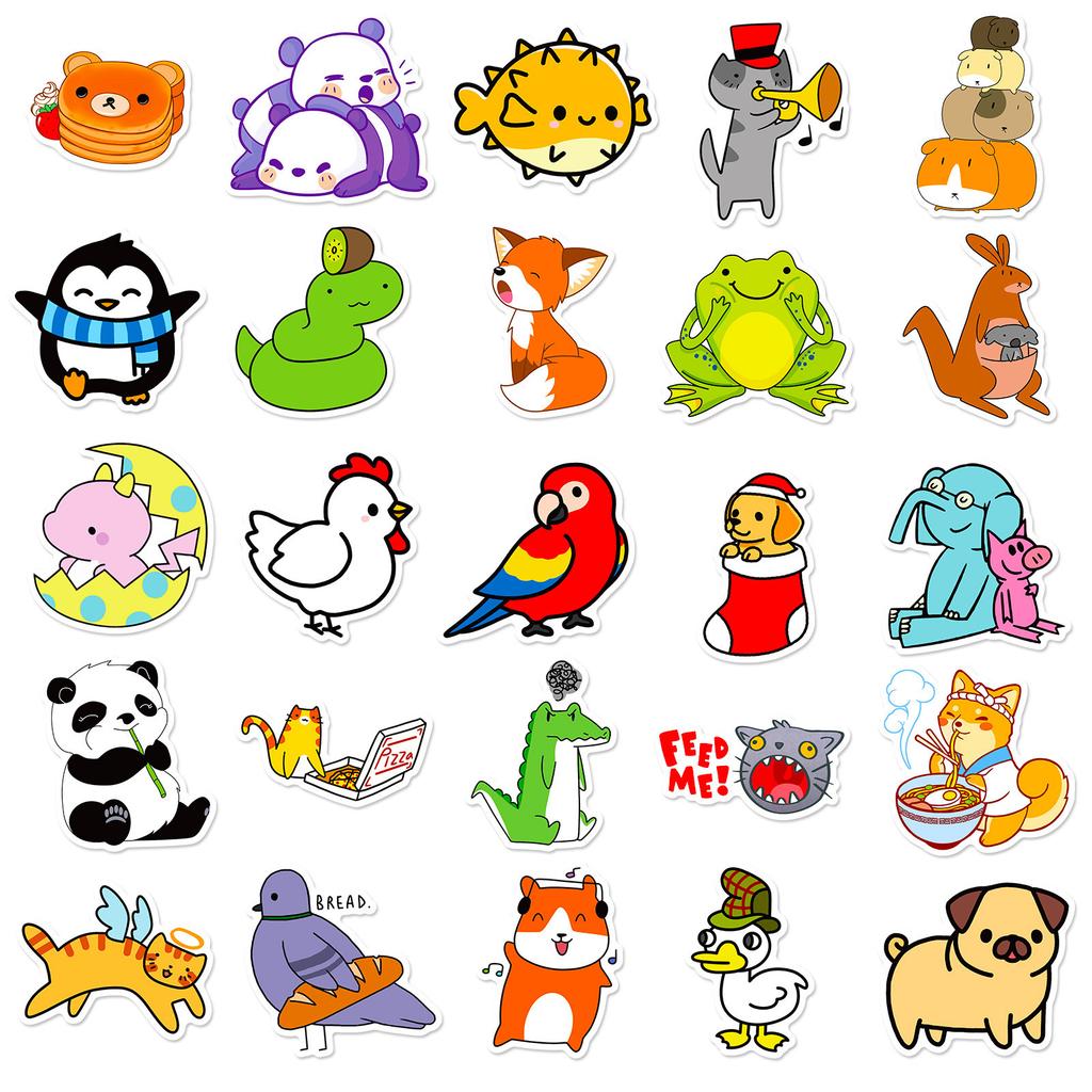 50 Cute Animal Stickers Hand-painted Graffiti Stickers Decorative Guitar Notebook Suitcase DIY Waterproof