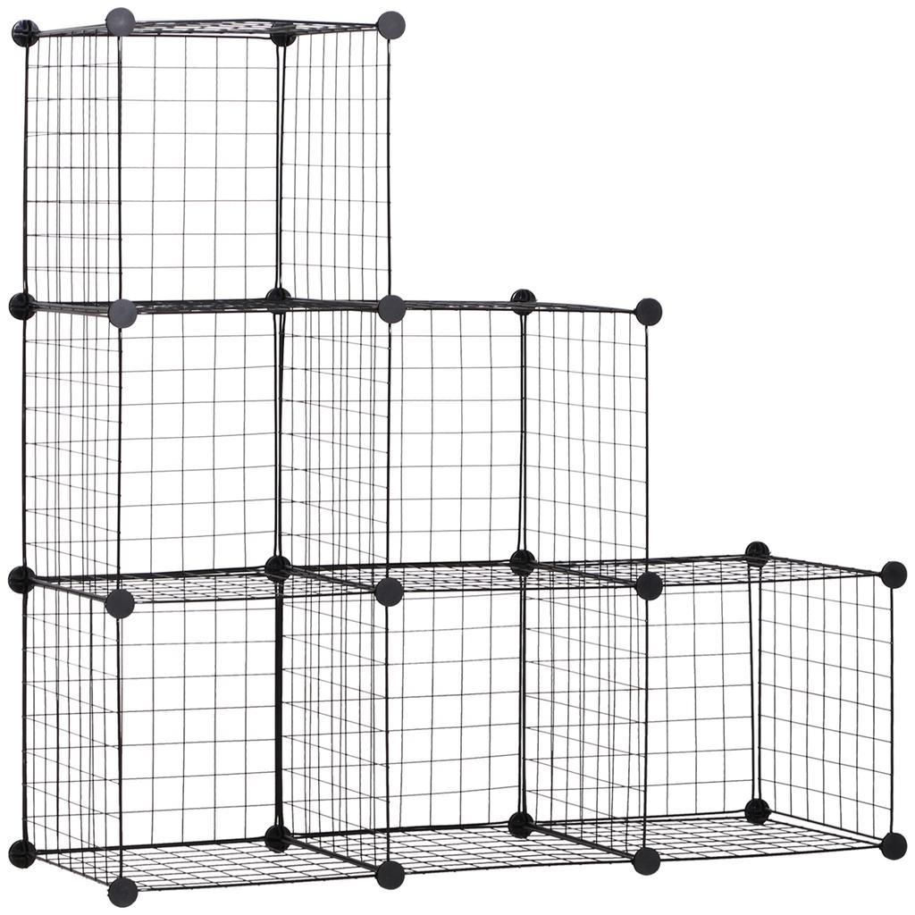 Metal Cube Shelf, Adjustable Cube Cabinet for Clothes, Books, Toys, Flexible, 109L x 37W x 109H cm, Black