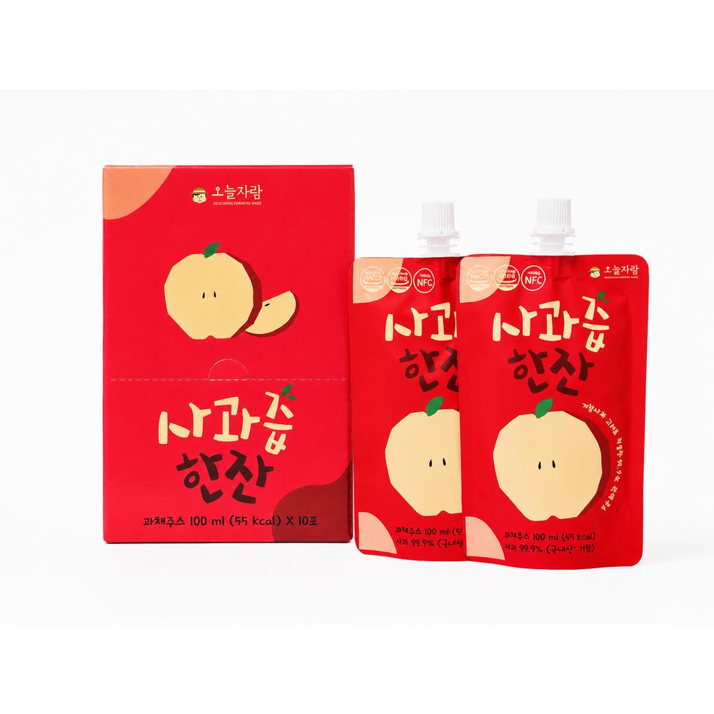 Gyeongnam Geochang Farmer Direct Hetsal Farm 100% Fresh Apple Juice with Lid, 30 Pouches [Origin: Domestic (Geochang-gun | 10 Pcs 100ml