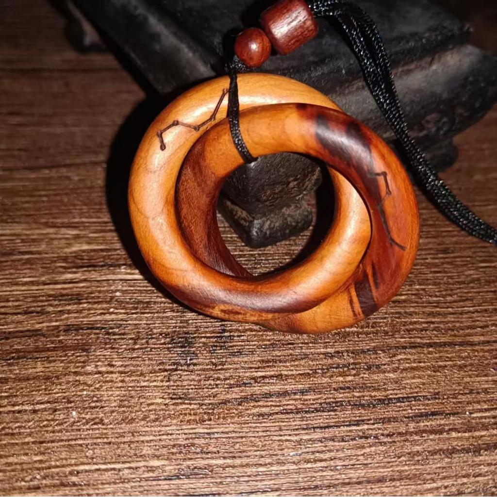 Handcrafted Yin Yang Car Pendant: Peach and Jujube Wood Qiankun Ring with Lightning Struck Wood, Seven Star Mini Design