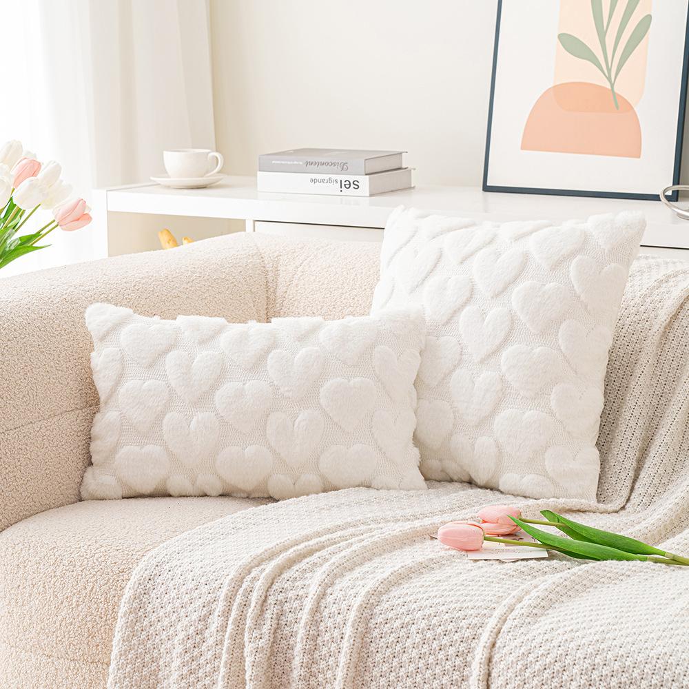 Valentinstag Liebeskissenbezug Dreidimensionales Plüschkissen Kissenkissen Kaninchenhaar Lendenkissen Festliche Wohnzimmerdekoration