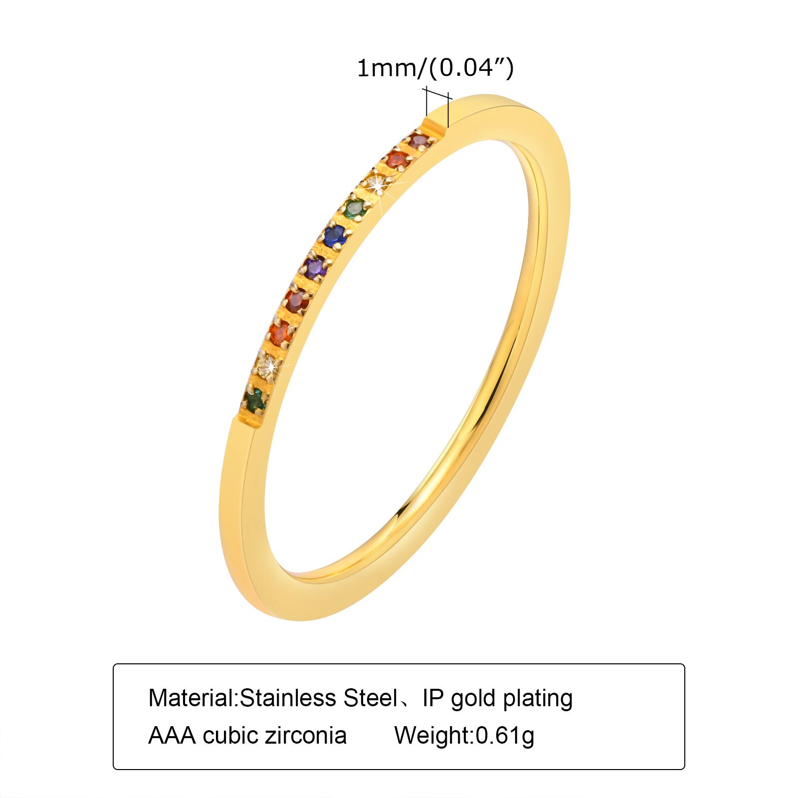 

New In Fashion Minimalist Metal CZ Stone Rings for Women,Anti Allergy Stainless Steel Full Light Set Colored cubic zirconia Ring 7