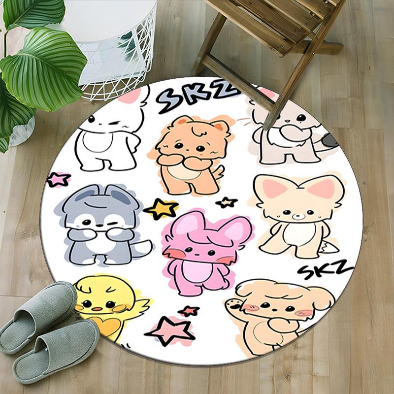1pc Kpop Team2 Print Round Carpet Chair Round Carpet Suitable for Bedroom Living Room Home Decorative Carpet