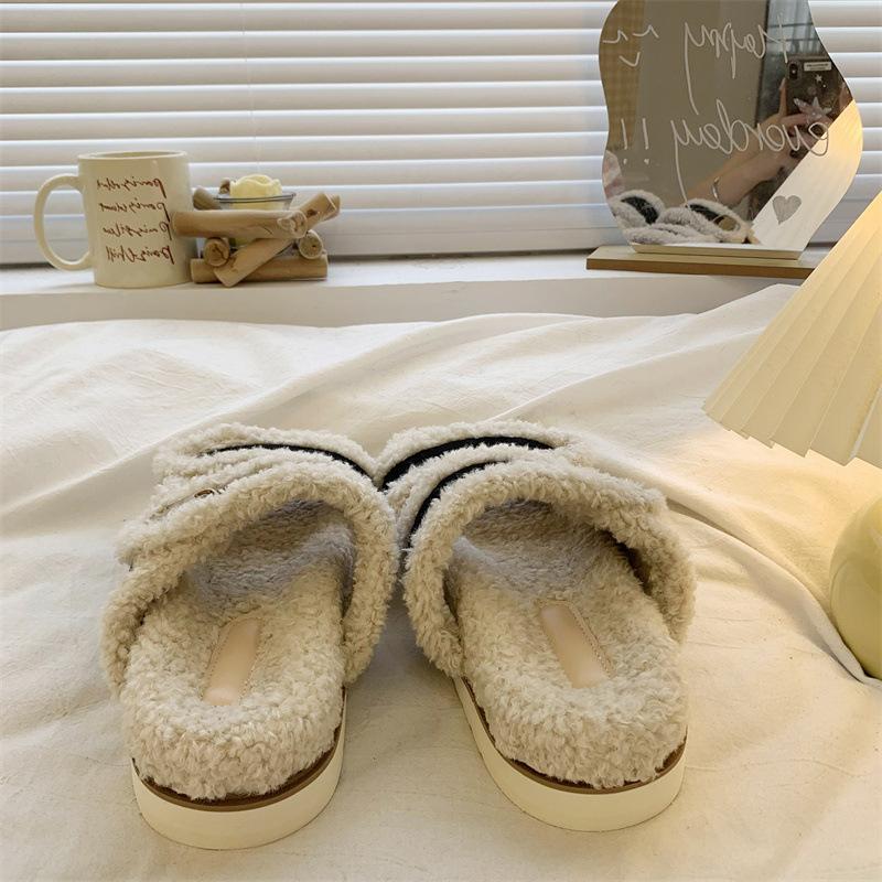 Internet celebrity thick bottom Birkenstock hairy slippers women wear autumn and winter 2025 new high-end explosion non-slip cotton slippers
