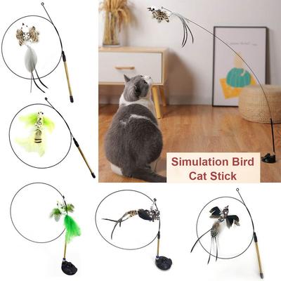Interactive Simulation Bird Fun Play Teaser Feather Cat Kitten Toys Wire Chaser Wand Stick Toy