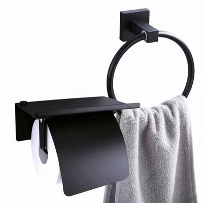 Iikuru 2-piece Set: Toilet Paper Holder and Towel Rack, Black Stainless Steel. Stylish Storage and Interior Decor. (ya019)