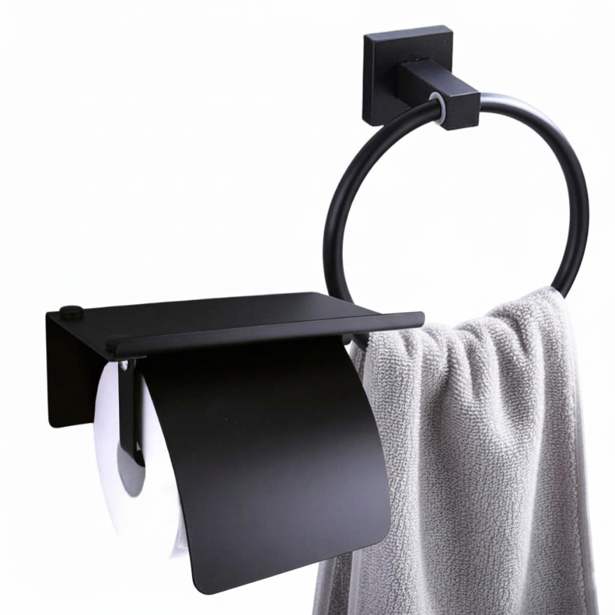 

iikuru набор из 2 предметов: Держатель для туалетной бумаги и полотенец, черная нержавеющая сталь. Стильное хранение и декор интерьера. (ya019)