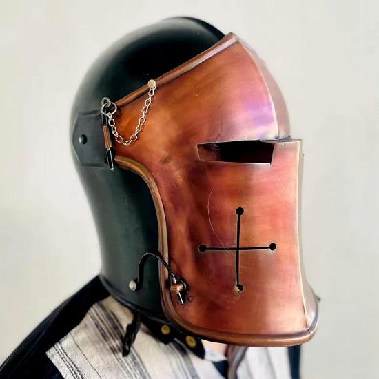 Zweifarbige Barbuta Ritter 18g Baustahl Mittelalterhelm Ideal für , Cosplay, Halloween-Kostüm Bestes Geschenk