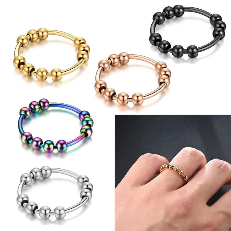Personality Rotated Bead Ring Anxiety Decompression Finger-Ring Anti Anxiety Ring for Women Men Fidget-Rings Jewelry