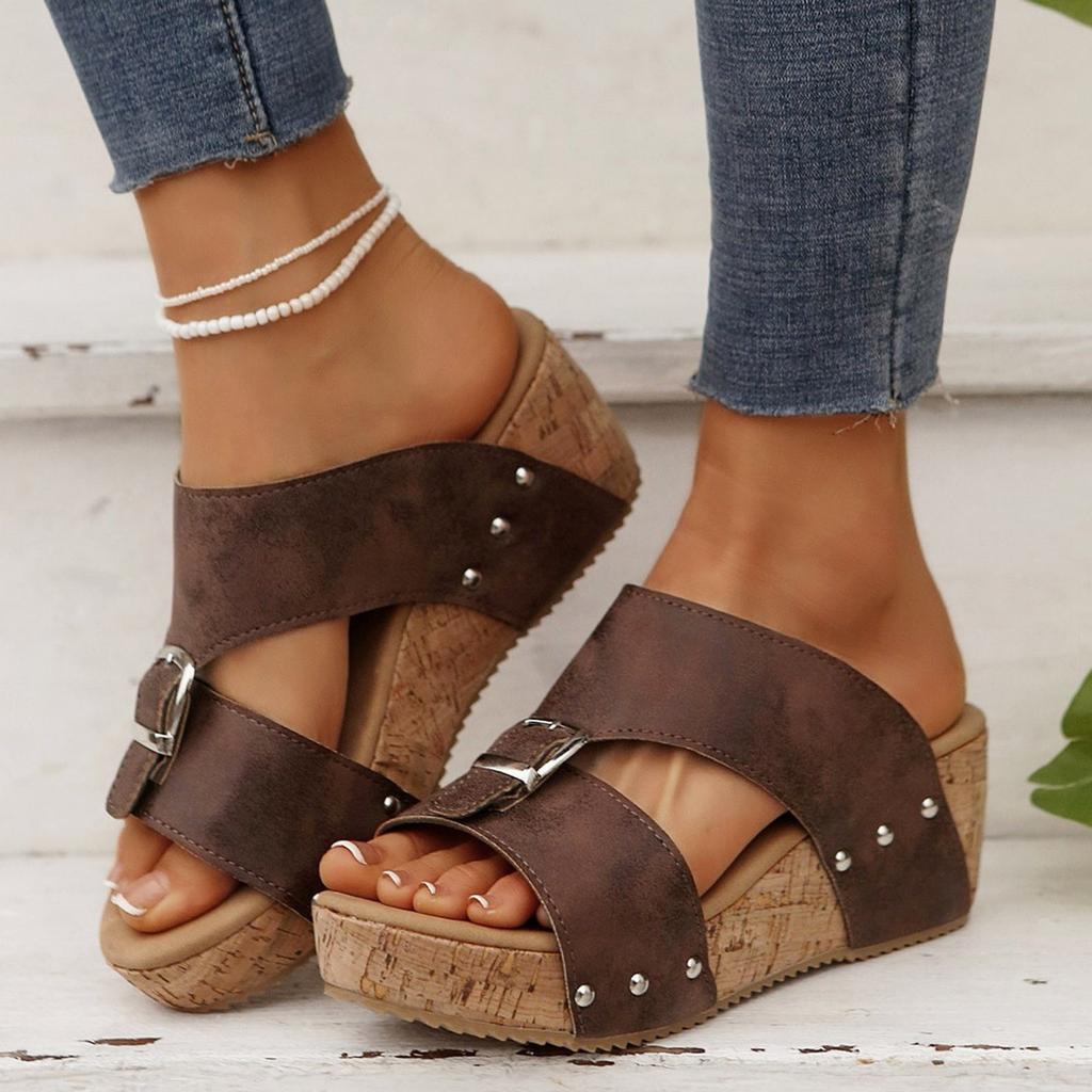 Women Wedge Sandals 2026 Summer Platform Sandals Rubber Sole Buckle Peep Toe Elegant Shoes For Woman Beach Sandalias De Mujer