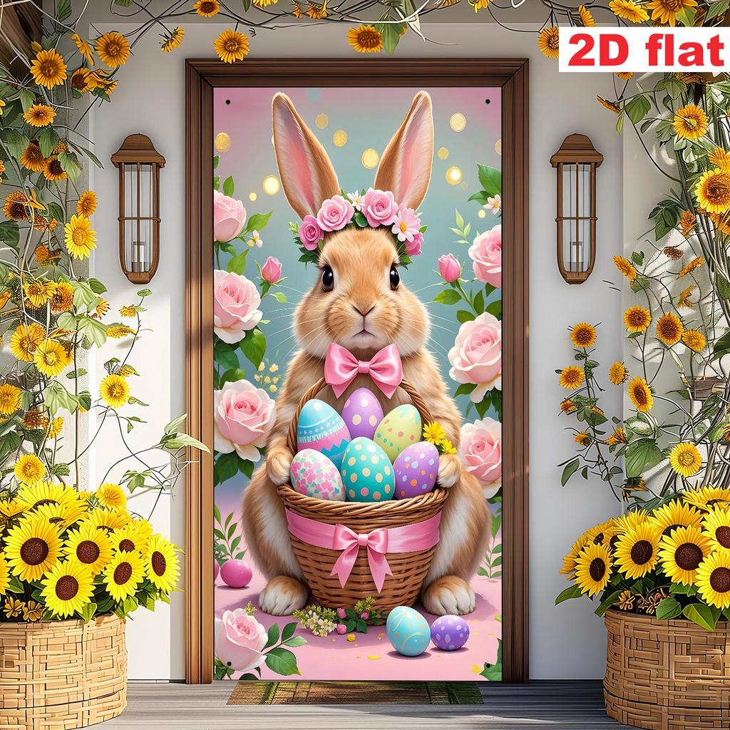 Easter Egg Rabbit & Sheep Party Decoration Banner for Indoor/Outdoor Porch & Wall