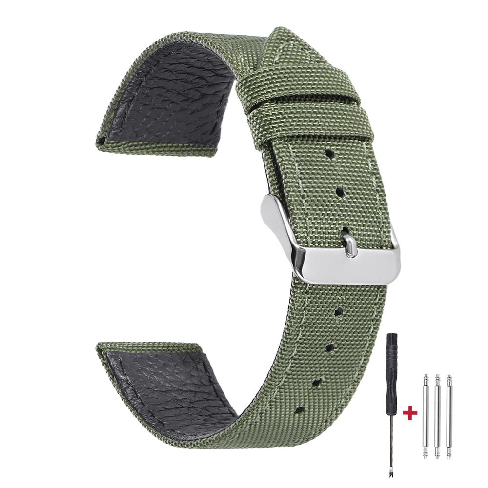 

Quality Nylon Canvas Watch Strap 20mm 22mm for Seiko Waterproof Genuine Leather Watchband for Men ArmyGreen Smartwatch Bracelet 22mm армія зелений колір