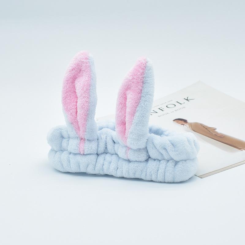 Cute Bunny Ear Cosmetic Hairband Fluffy Elastic Makeup Accessory for Shower Face Washing Facial Spa Cosplay