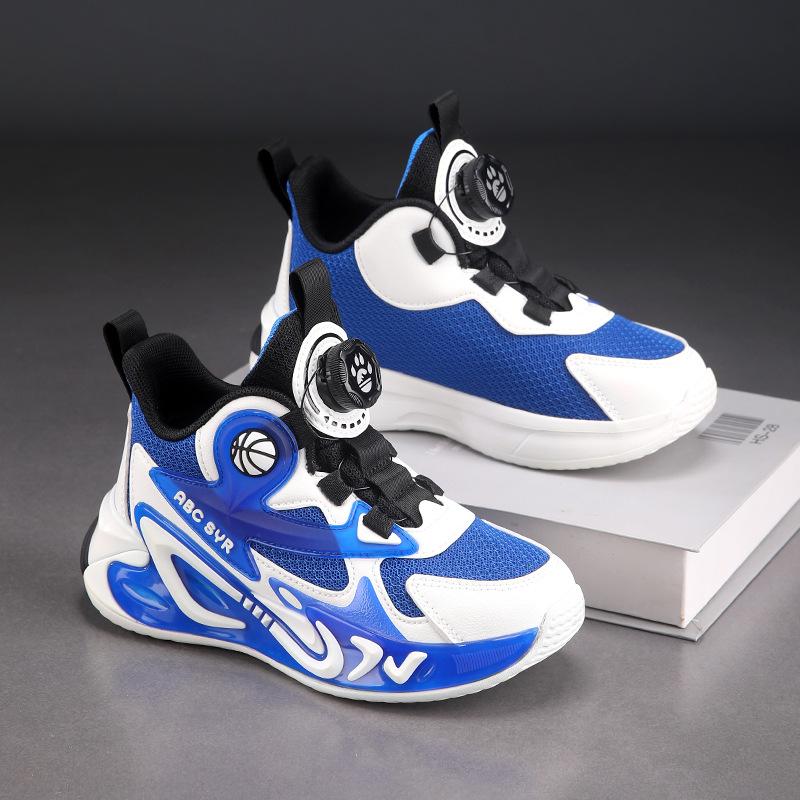2025 Spring New Breathable Mesh Children's Sports Shoes Rotating Button Boys Basketball Shoes Children's Casual Trendy Shoes