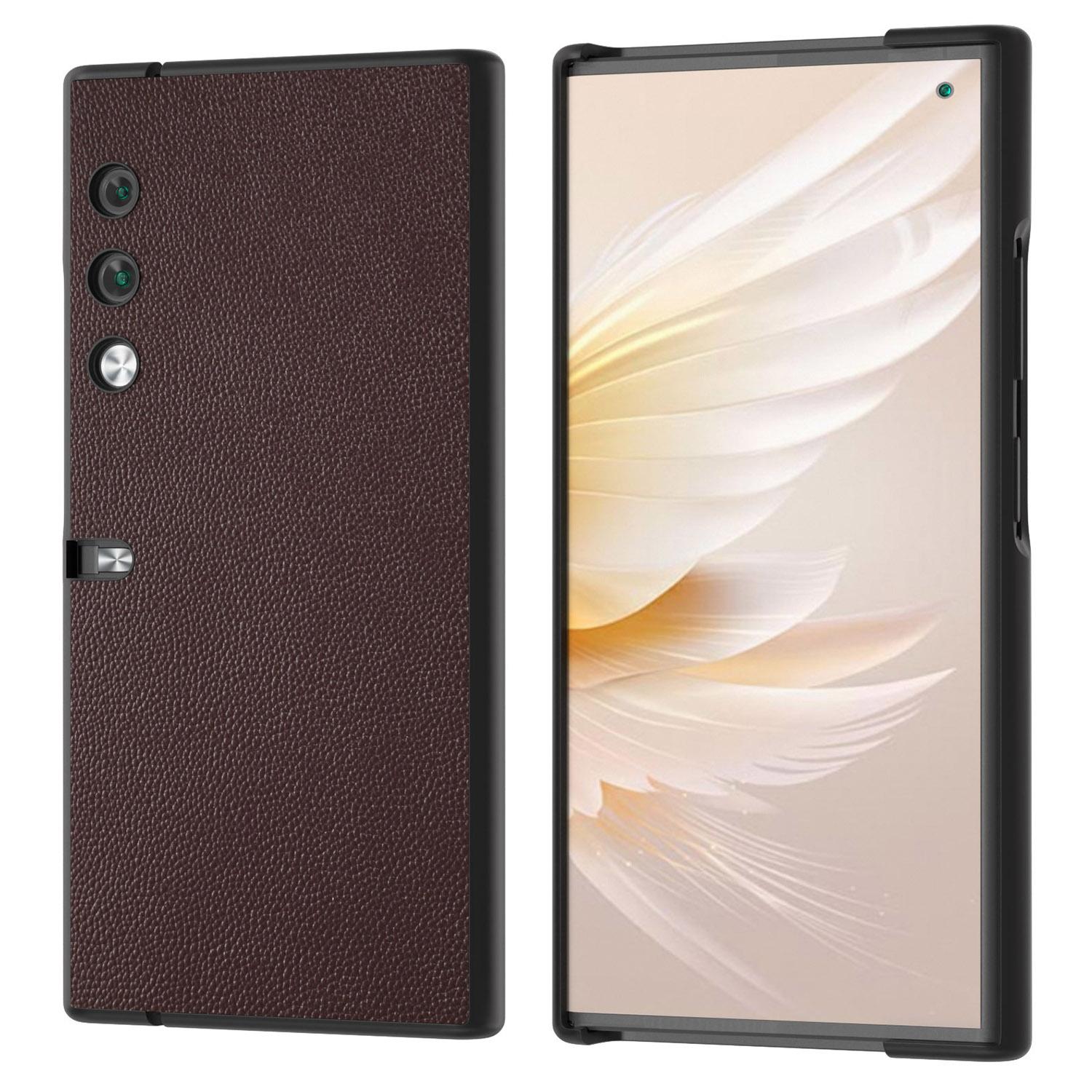 

For Honor V Purse Case Genuine Cow Leather+PC Shell Phone Cover Coffee