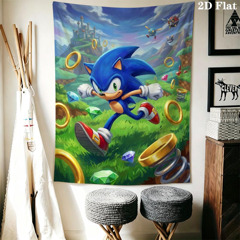 Sonic the Hedgehog Wall Tapestry Aesthetic Wall Hanging Printed Fabric Blanket Decorative Tapestries for Bedroom Living Room Home Decor