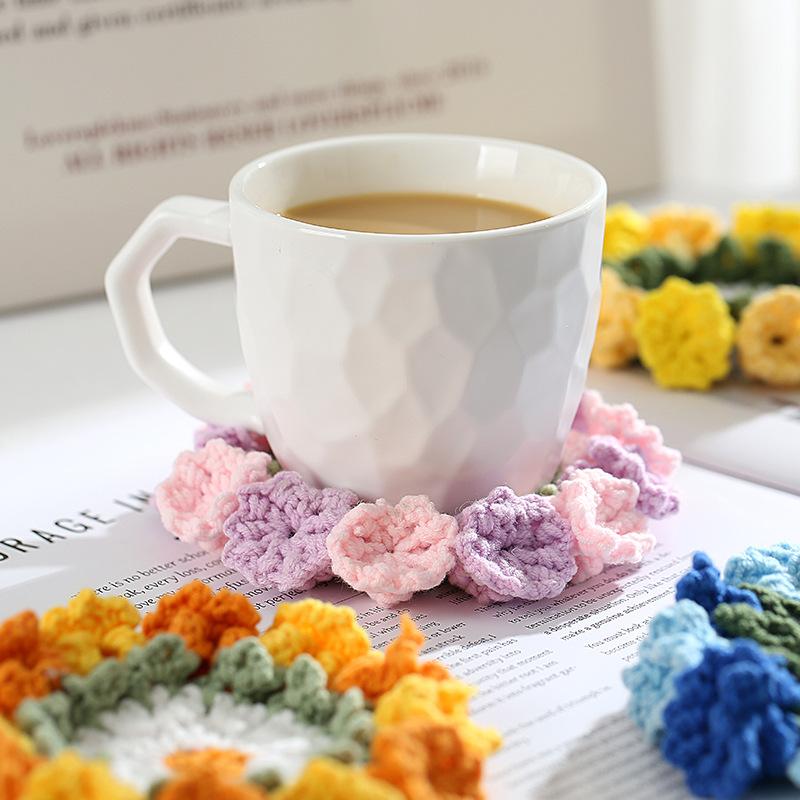 Colorful 12cm Round Placemat Crochet Petals Table Mat Pad Handmade Cotton Pad Cup Dish Coaster Decor Kitchen Supplies Wholesale