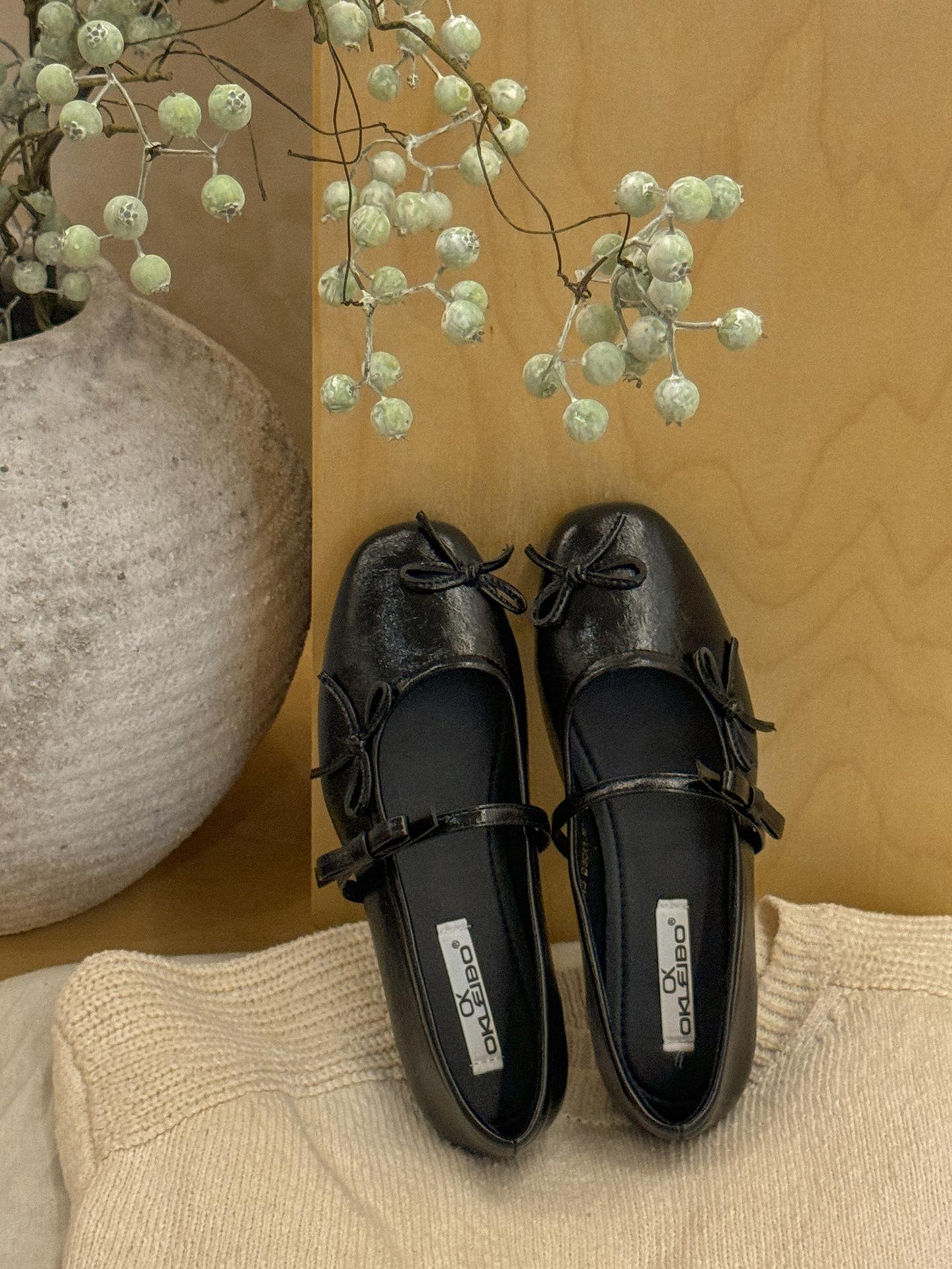 

Французские ретро туфли Мэри Джейн женские 2025 весна новые красные с бантом с мелким вырезом балетки 35 чёрный