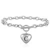 Stainless Steel Heart Bracelet with 26 Letter Pendant and OT Clasp, Customizable Laser Logo