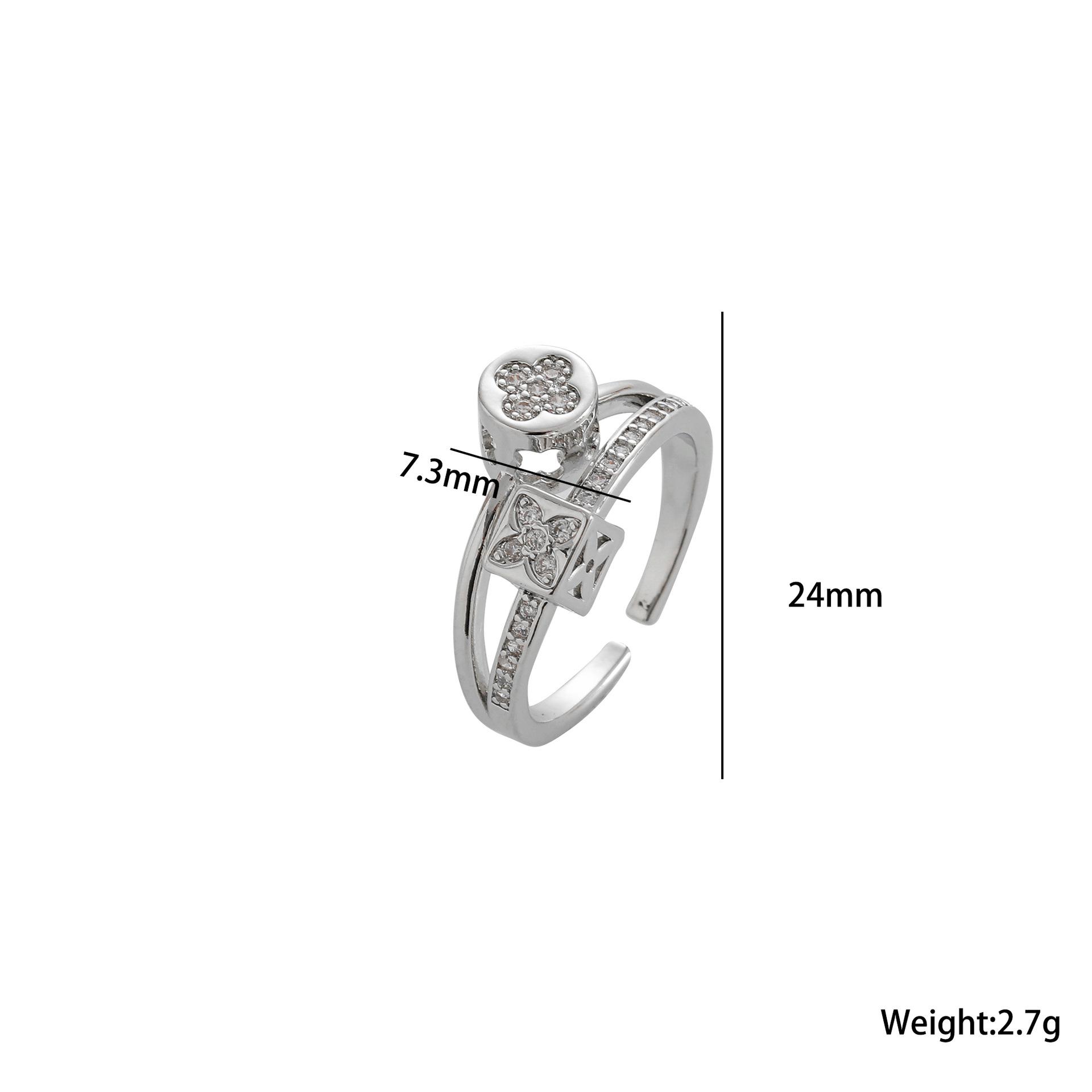 

Кольцо с двухслойной микроинкрустацией циркония в виде четырехлистного клевера, простое и модное для женщин, с крутой индивидуальностью и кольцом в виде открытого рта для женщин