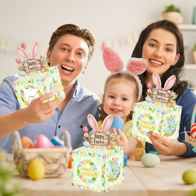Easter Bunny Ears Gift Boxes with Floral Print and Happy Easter Sign for Holiday Party Favor Decoration Storage Packaging