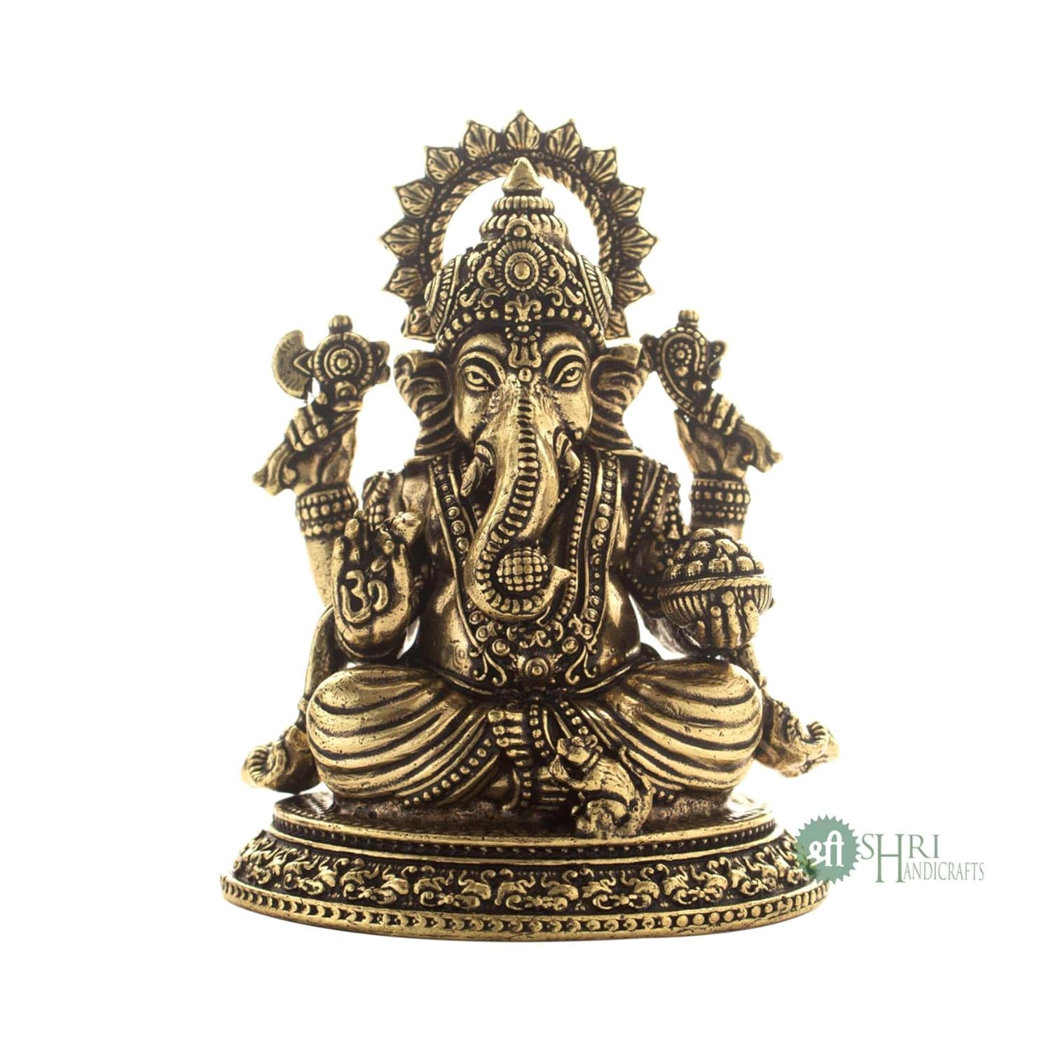 Идол Ганеши из чистой латуни для удачи и поклонения, статуэтка индуистского бога Ганапати, золото