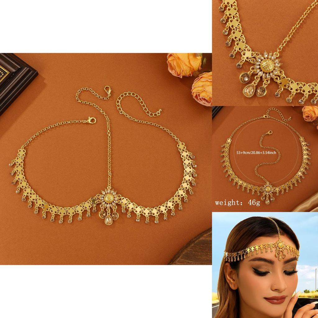 Oriental Inspired Gold Alloy Head Jewelry With Embedded Crystals For Womens Accessories