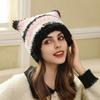 Cute cat ears striped thermal hat autumn and winter new plush versatile wool ear protection hat thickened to show the face small cold hat