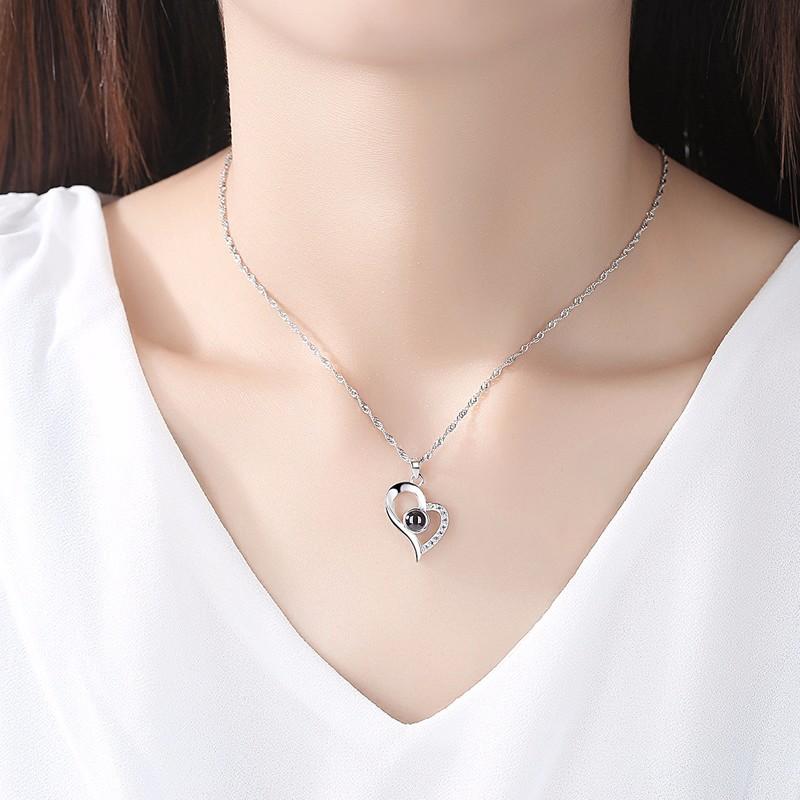 

100 языков Я люблю тебя в форме сердца кулон проекция памяти S925 Серебряное ожерелье для женщин 925