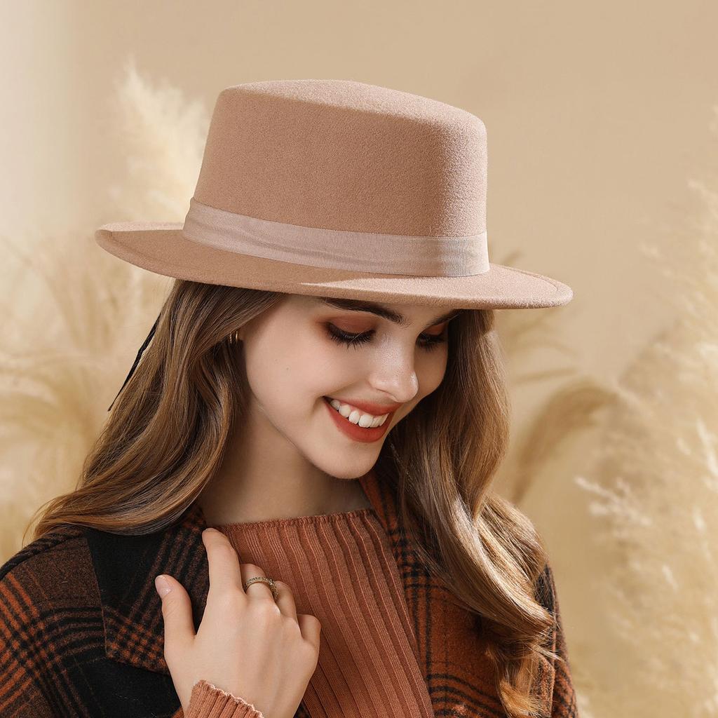 New Autumn and Winter Women's Felt Hat British Retro Elegant Hat Big Brim Casual Versatile Top Hat