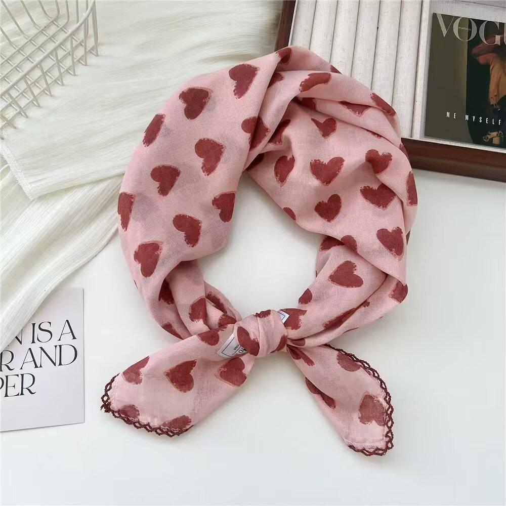 70 Printed Small Square Scarf Women'S Cotton And Linen Red Retro Silk Scarf Literary Small Fresh Triangular Decorative Scarf