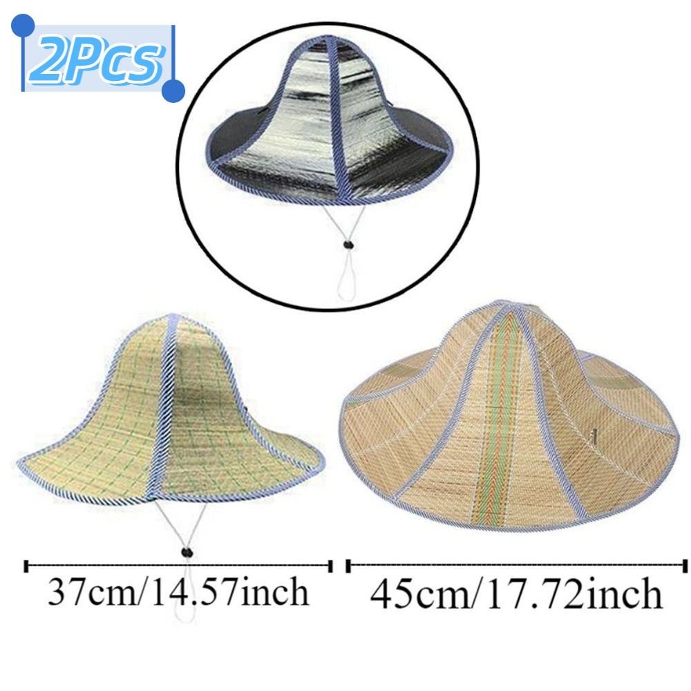 2Pcs Adjustable Foldable Straw Sun Hat Breathable Fishing Sunshade Caps Wide Brim Hat  Summer