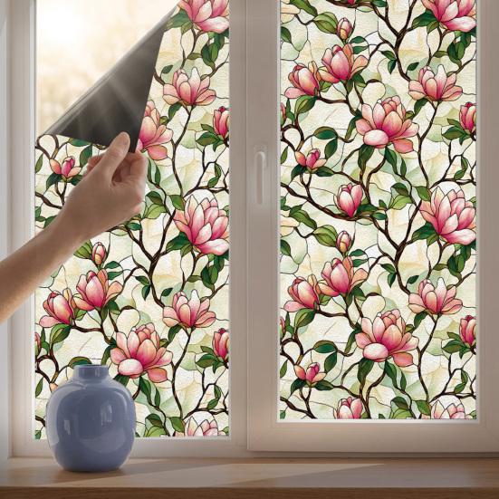 Pellicola per Vetri Colorati Privacy, Adesivi Murali Floreali per Finestre, Adesivi Floreali Strappabili Blocca-UV per Arredamento Camera da Letto, Soggiorno, Ufficio