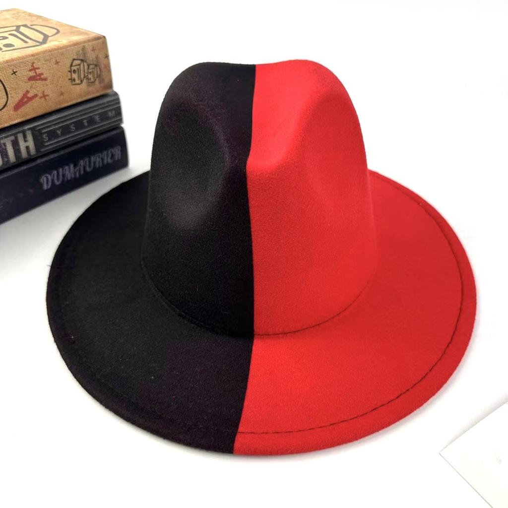 Neuer Hut Weihnachten Zweifarbige Farbabstimmung Yin und Yang Zylinder Farbabstimmung Jazzhut Europäischer und Amerikanischer Stil Filzhut