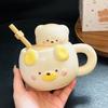 Cartoon Bärenjunges Aufkleber Tasse mit Deckel Haushalt Keramik Frühstück Milch Haferflocken Tasse Niedlicher Bär Strohhalm Tasse Souvenir