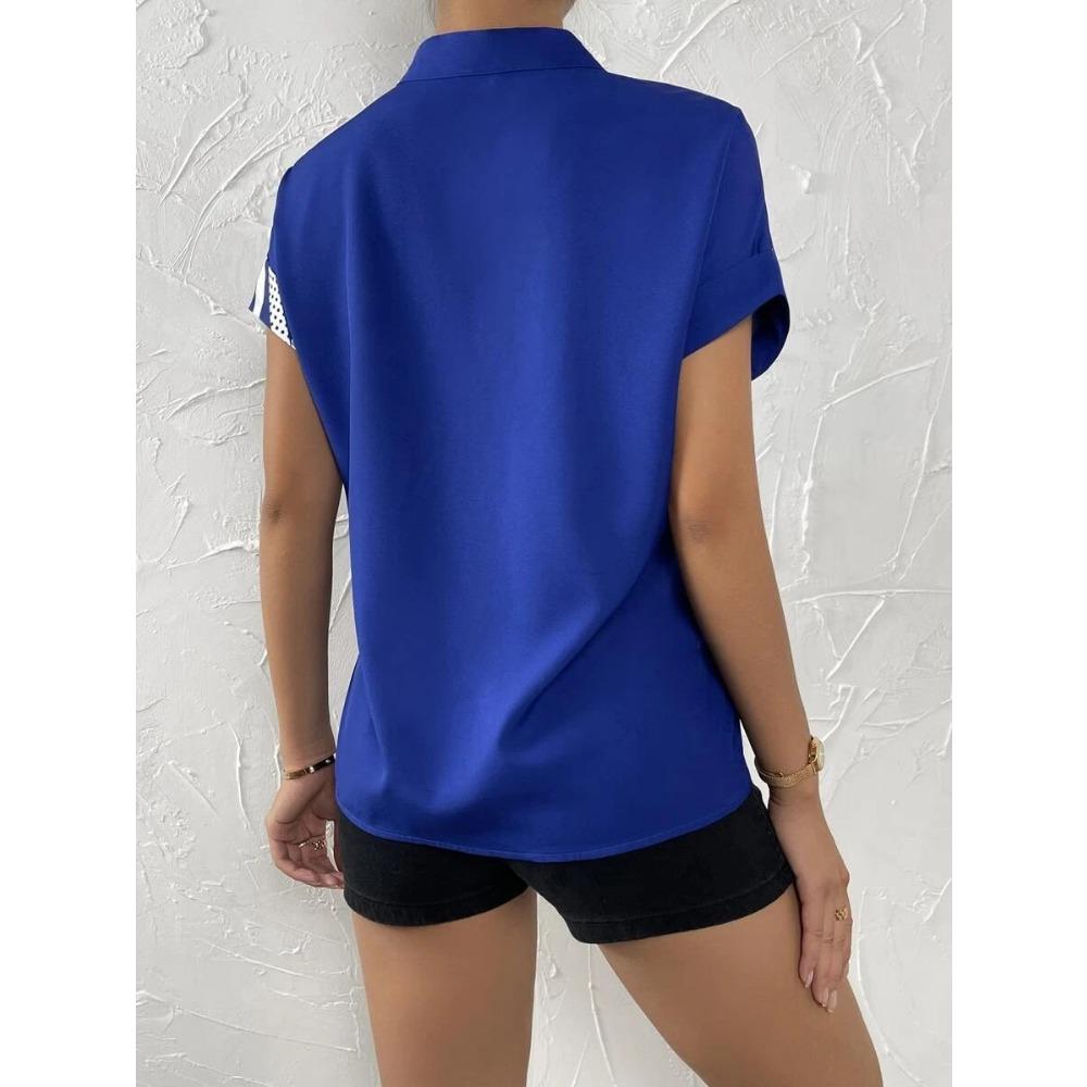 GMXIA Summer Women's Semi-open Collar Fashion Print Patchwork Casual Shirt