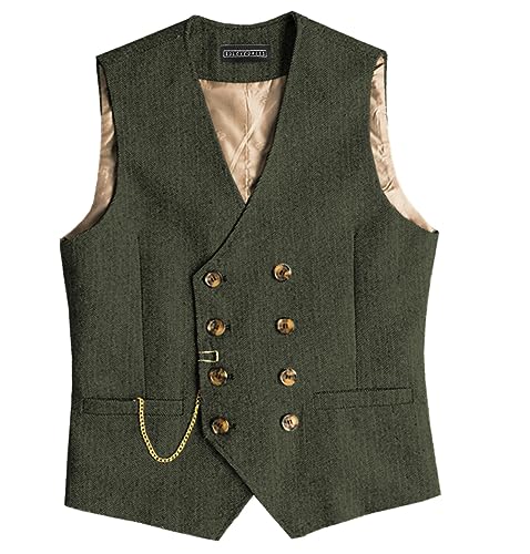 Men Suit Gray Vintage Double Breasted Blend Waistcoat For Wedding Groomsmen Banquet Men Coat