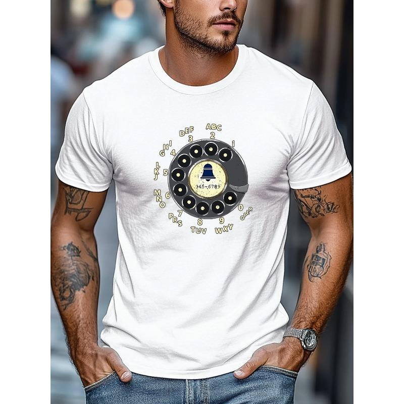 European sizes Men's T-Shirt, Casual and Relaxed, Simple and Stylish, Men's Vintage Rotary Dial Telephone Graphic Summer Casual Crew Neck