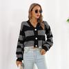 QICED Women's Fashion Casual Stripe Print Autumn Winter Long Sleeve V-Neck Loose Sweaters Coats