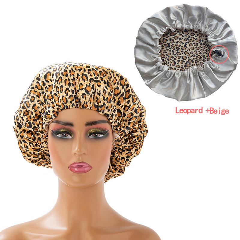 

European Bestselling Double-Layer Satin Sleep Cap: Reversible Silk Beauty & Chemotherapy Cap with Adjustable Buckle Adjustable цветной печати леопарда