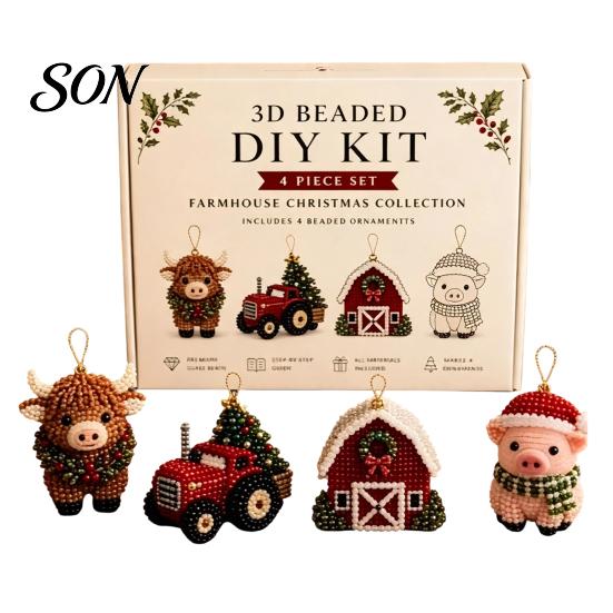 Parent Child Interactive Activity 3D Beaded DIY Kit, Lifelike Christmas Animal Beading Craft Set, Set for Kids Handmade Easy Embroidery Kit And Adults