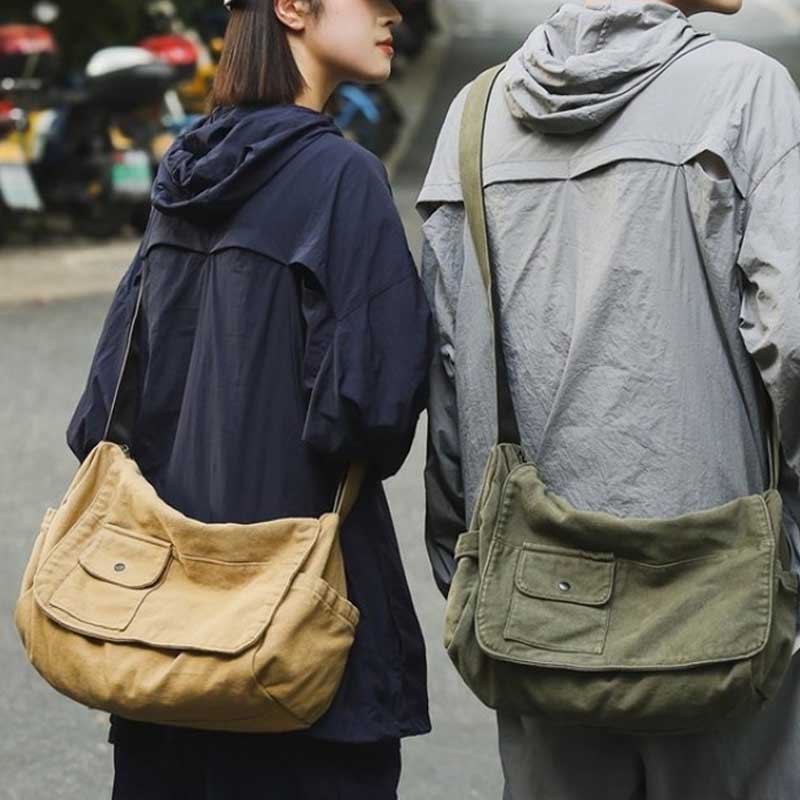 Neformální plátěná taška messenger Všestranná klopová taška s velkou kapacitou přes rameno na knihy pro studenty Nastavitelná crossbody taška pro muže a ženy