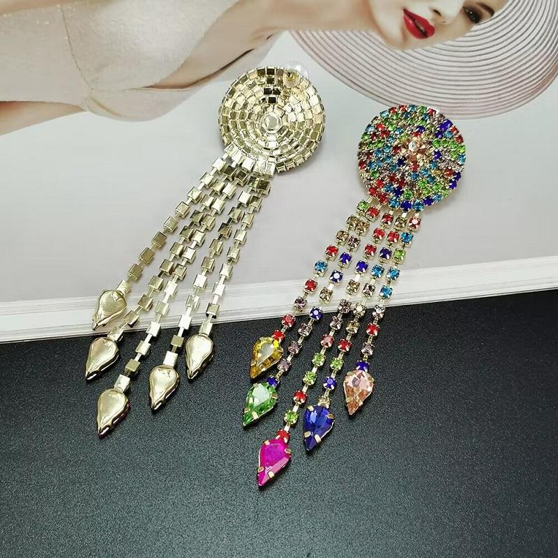 Vintage Ethnic Geometric Water Drop Tassel Earrings for Women Boho Elegant Rhinestone Flower Cloud Long Dangle Earrings