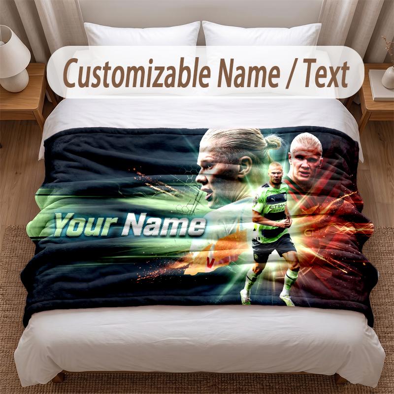 Erling Haaland Printed Flannel Blanket Custom Name Text Soft Warm Throw For Bedroom Holiday Gift