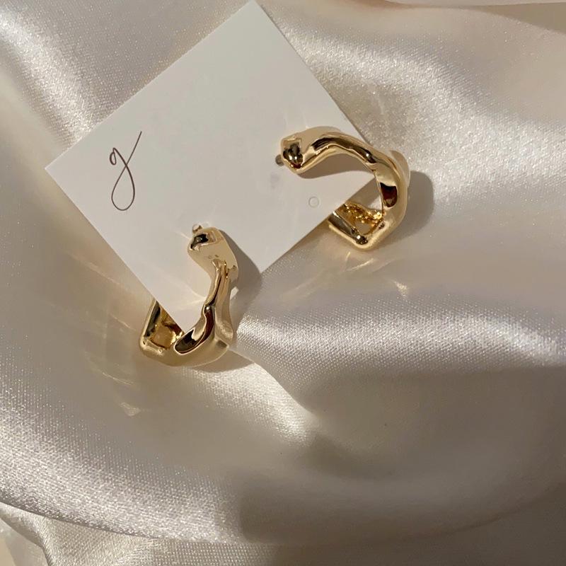 925 Silver Irregular Korean Trendy Hoop Earrings for Women - Net Red Temperament Design.