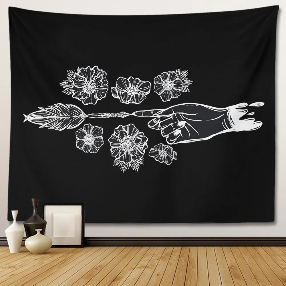 Black and White Moon Hands Tapestry Polyester Witchy Wall Hanging Mystic Gothic Decor for Bedroom Living Room Dorm Background