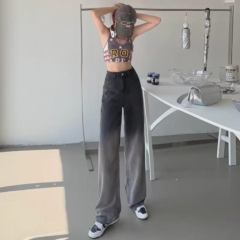 Women's High-Waisted Black Gradient Wide-Leg Jeans (2024 Summer Collection)